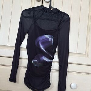 RW&CO. Black Long Sleeve Top with Purple Design